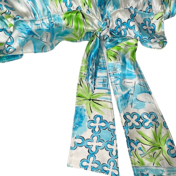 Lilly Pulitzer silk Blue Belle Antoinette halter top, tropical print size 2 - Picture 8 of 11